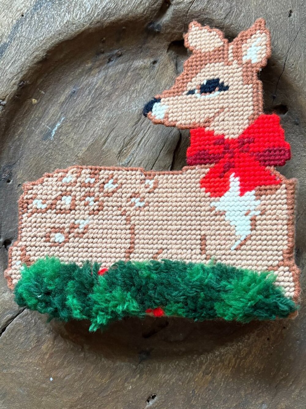 Bucilla plastic canvas reindeer Christmas decor mail holder grandmacore cottage